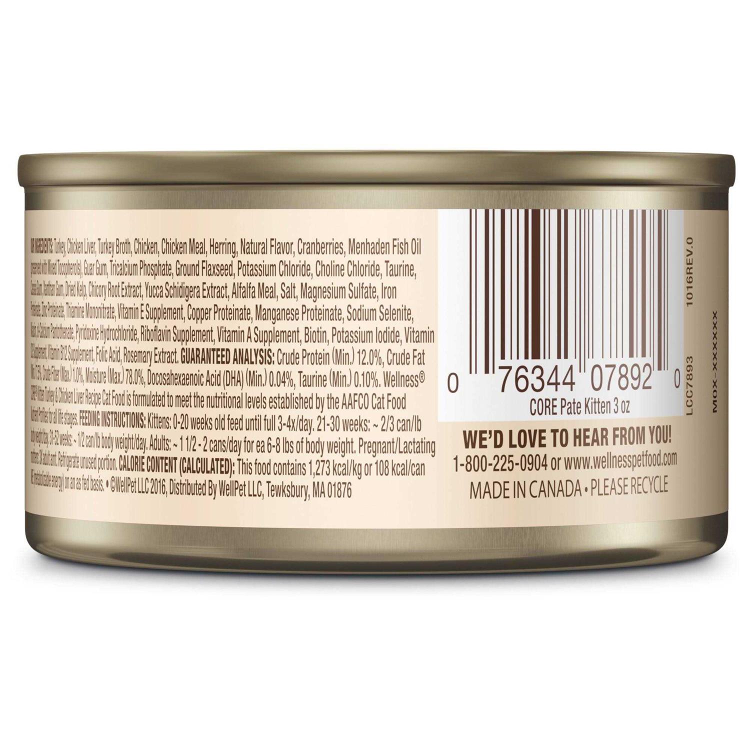 Wellness CORE Natural Grain-Free Turkey & Chicken Liver Pate Canned Kitten Food - Healthber