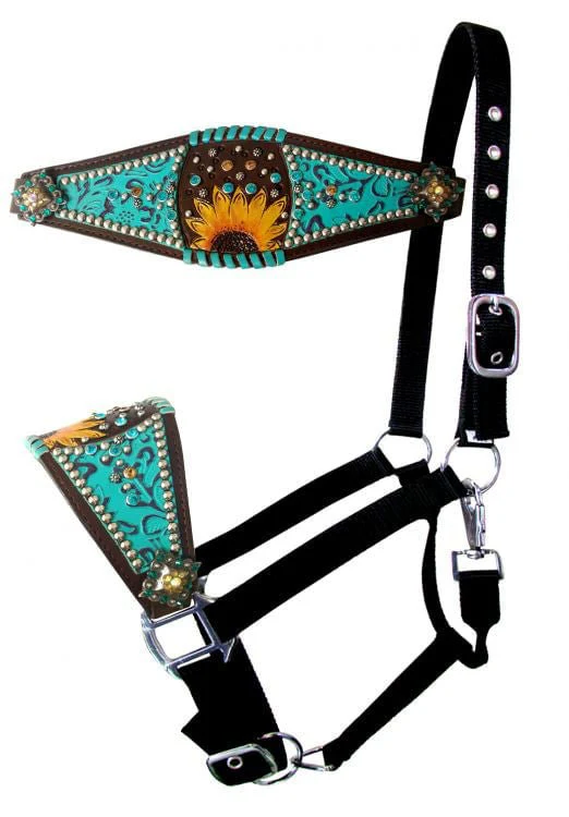 Showman Turquoise Filigree & Sunflower Bronc Halter - Healthber