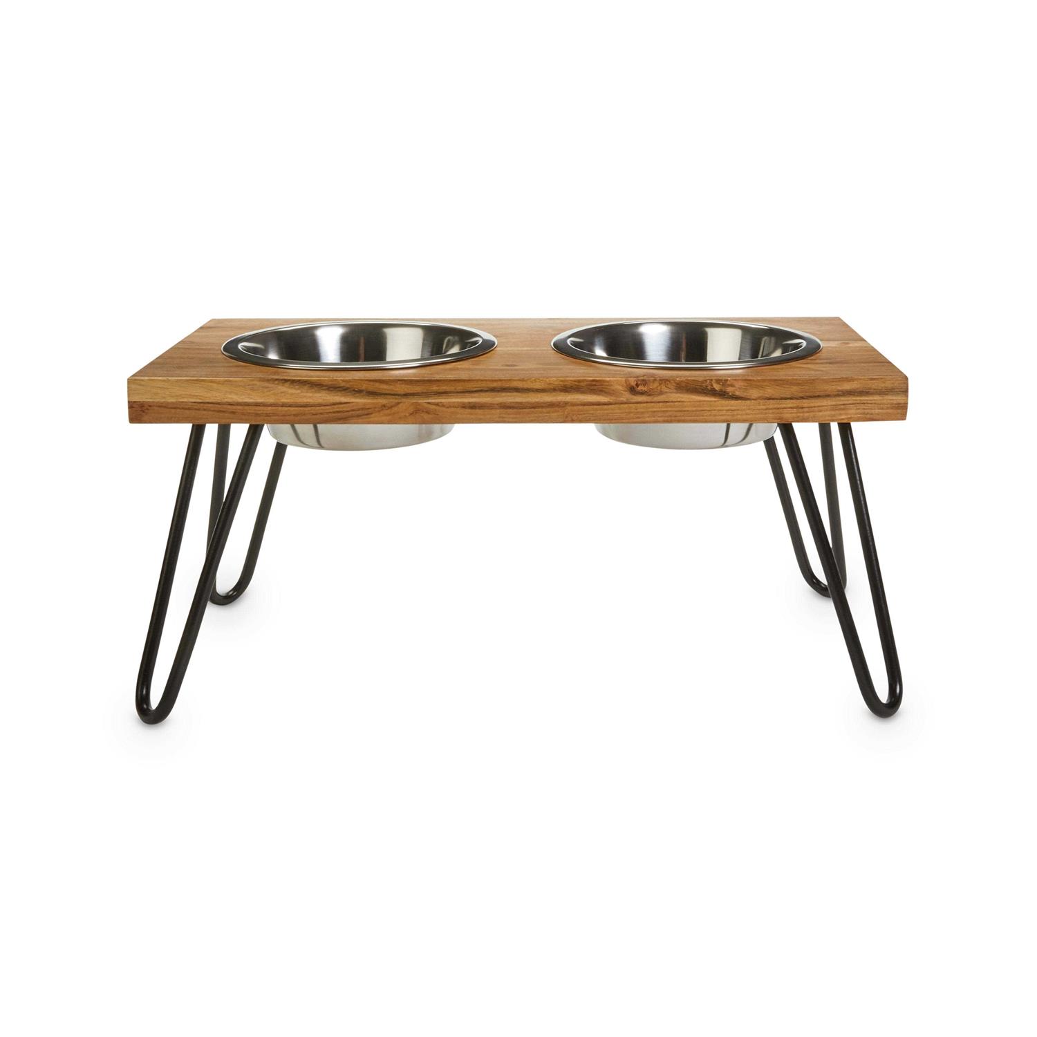 EveryYay Better Together Elevated Wood Double Diner with Stainless-Steel Bowls for Dogs - Healthber