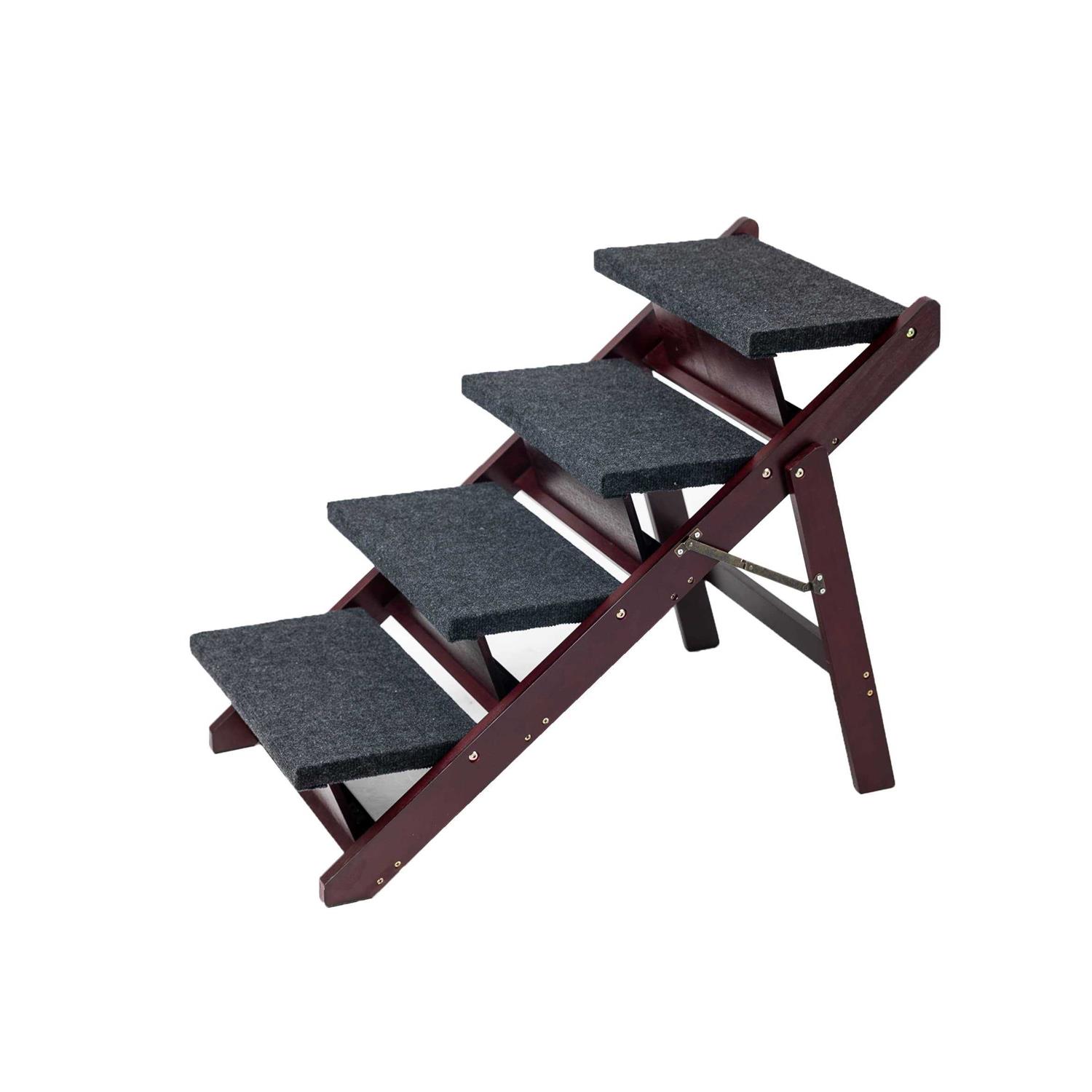 Mewang Wooden Dog Stairs/Steps Foldable 4 Levels Pet Stairs & Ramp Perfect for Beds and Cars - Healthber