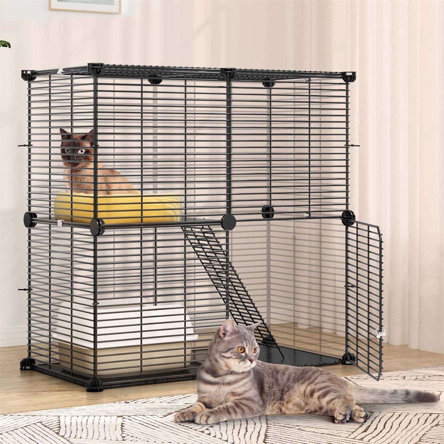 Dextrus 2-Tier Indoor Cat Cage Pet Playpen for Ferrets - Healthber