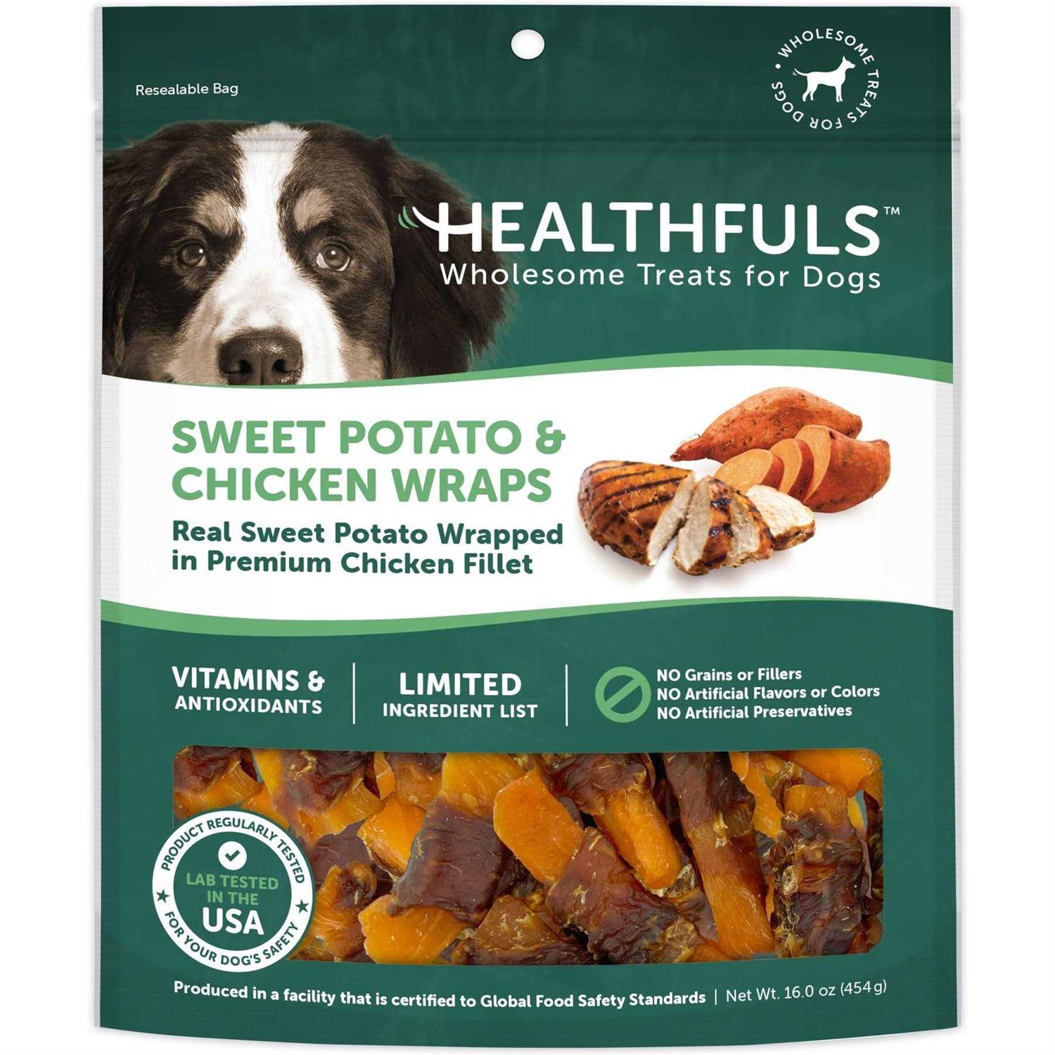 Ruffin’ It Healthfuls Treats for Dogs, Sweet Potato & Chicken Wraps, Wholesome – 16.0 oz - Healthber