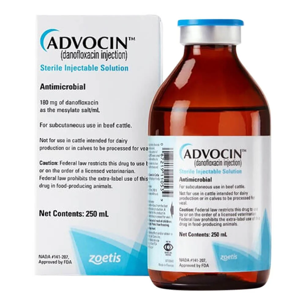 Rx Advocin (danofloxacin injection) Sterile Injectable Solution for Cattle, 250 mL - Healthber