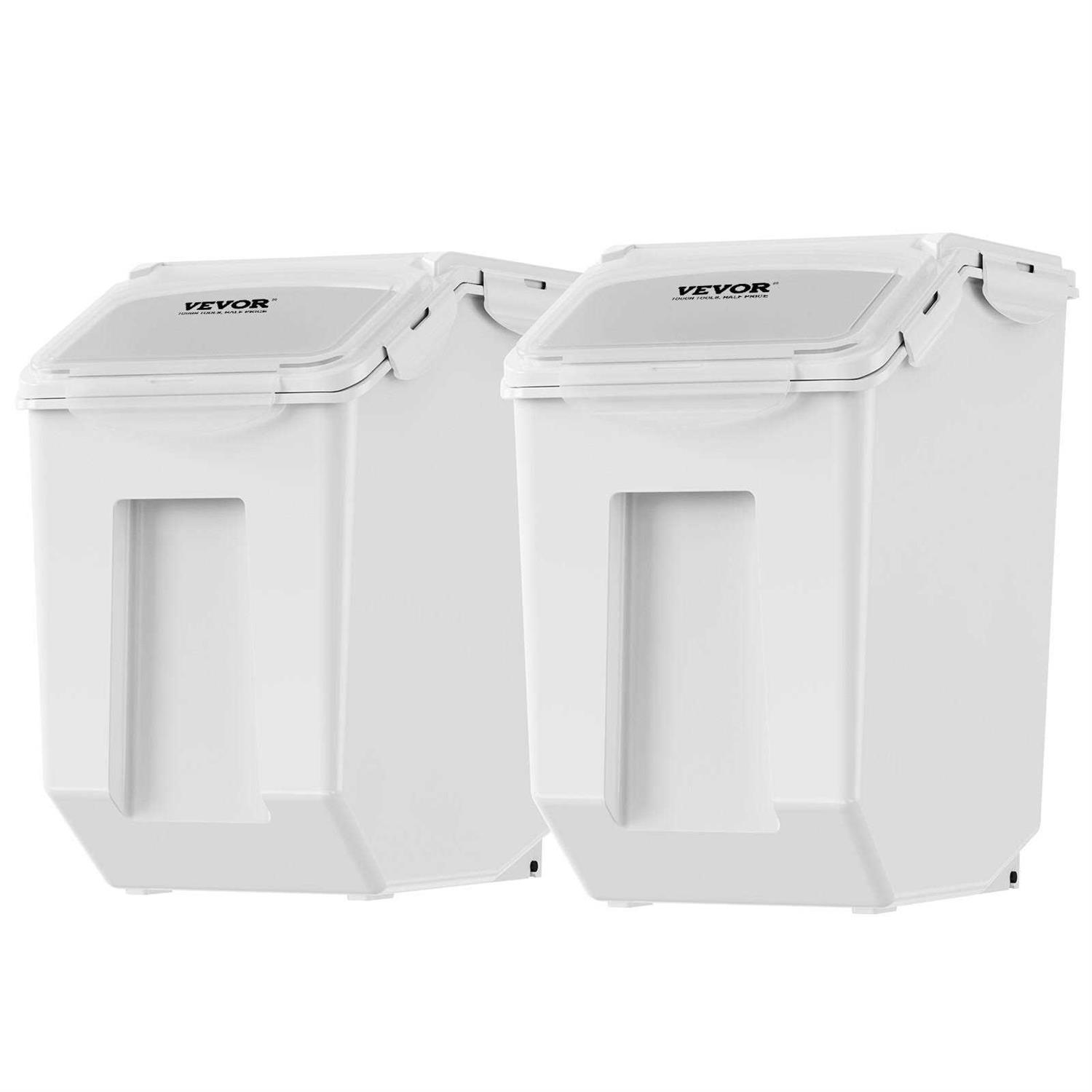 VEVOR Ingredient Storage Bin, 2 x 15L Dispenser Bin with 2 Measuring Cups, Attachable Casters and Airtight Lid - Healthber