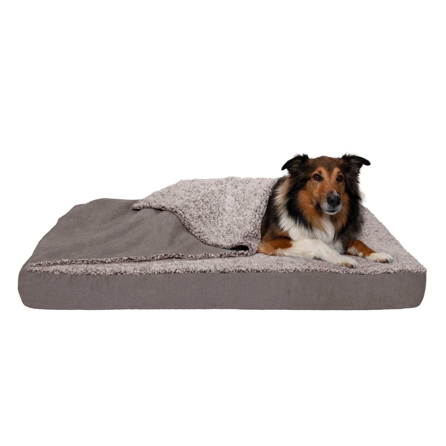 FurHaven Berber & Suede Blanket Top Top Dog Bed - Healthber