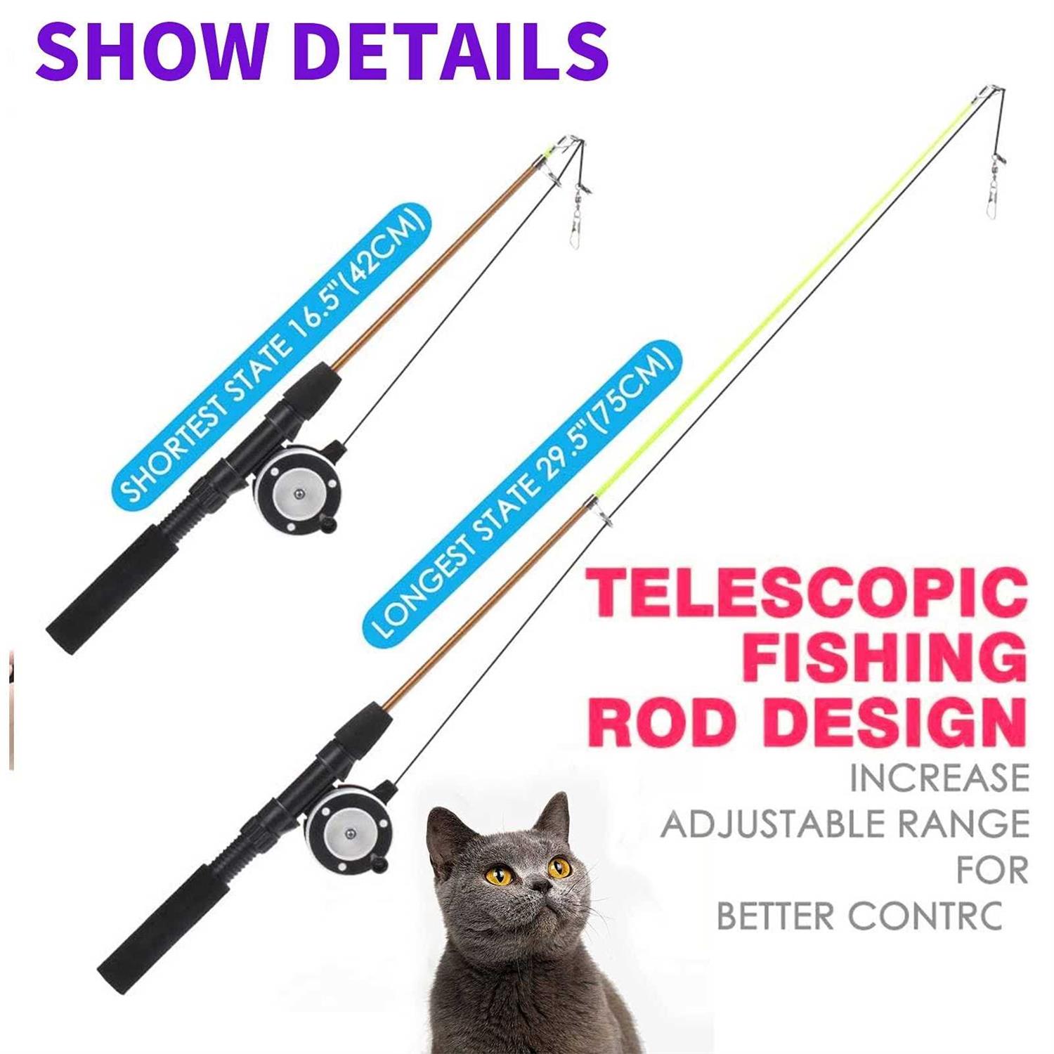 Whefory Retractable Cat Teaser Wand Toy Cat Toys for Indoor Outdoor Cats Interactive Fishing Rod with 8 Pcs Refills Feather Toy - Healthber