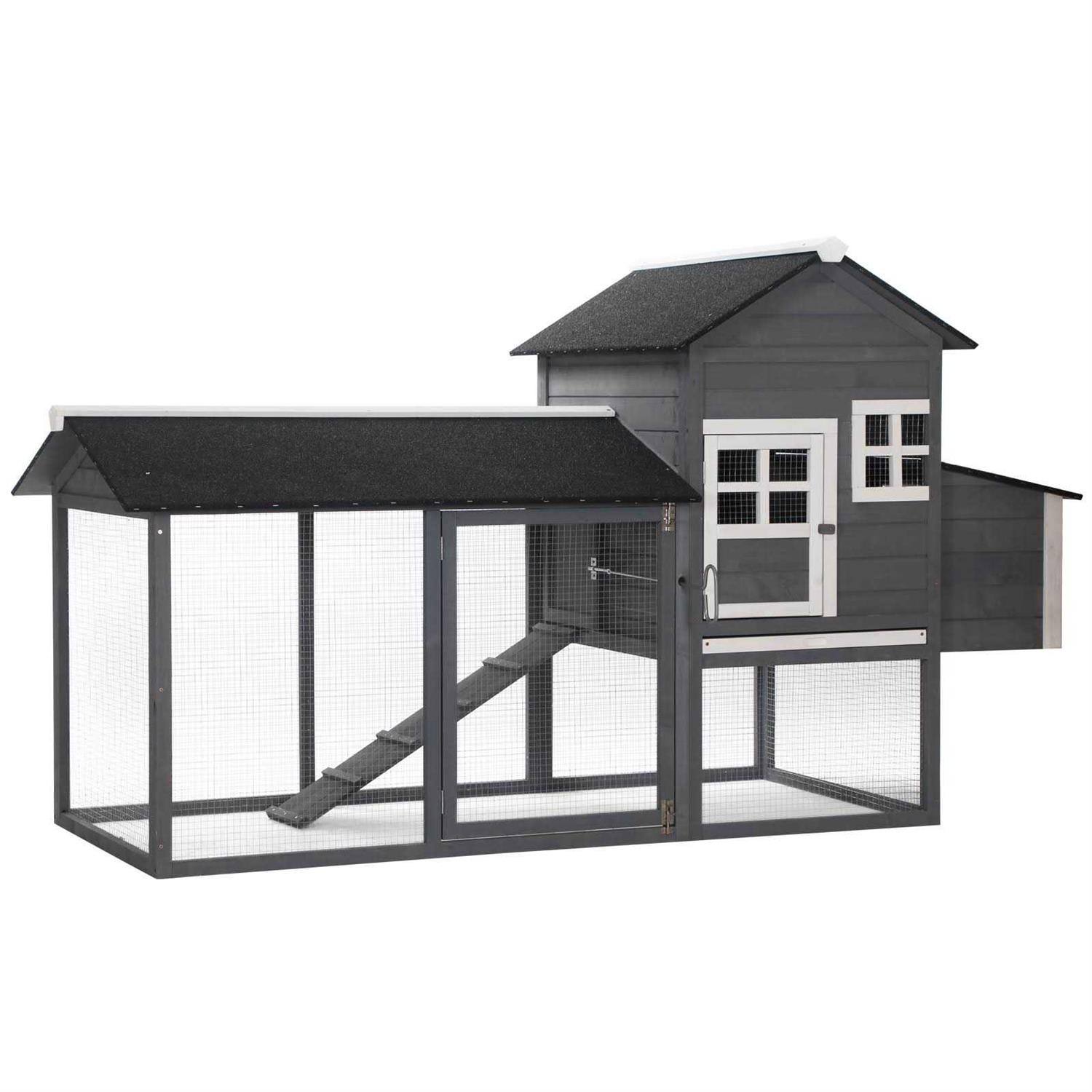 PawHut 84 Wooden Chicken Coop Hen House Outdoor with Run Nesting Box - Healthber