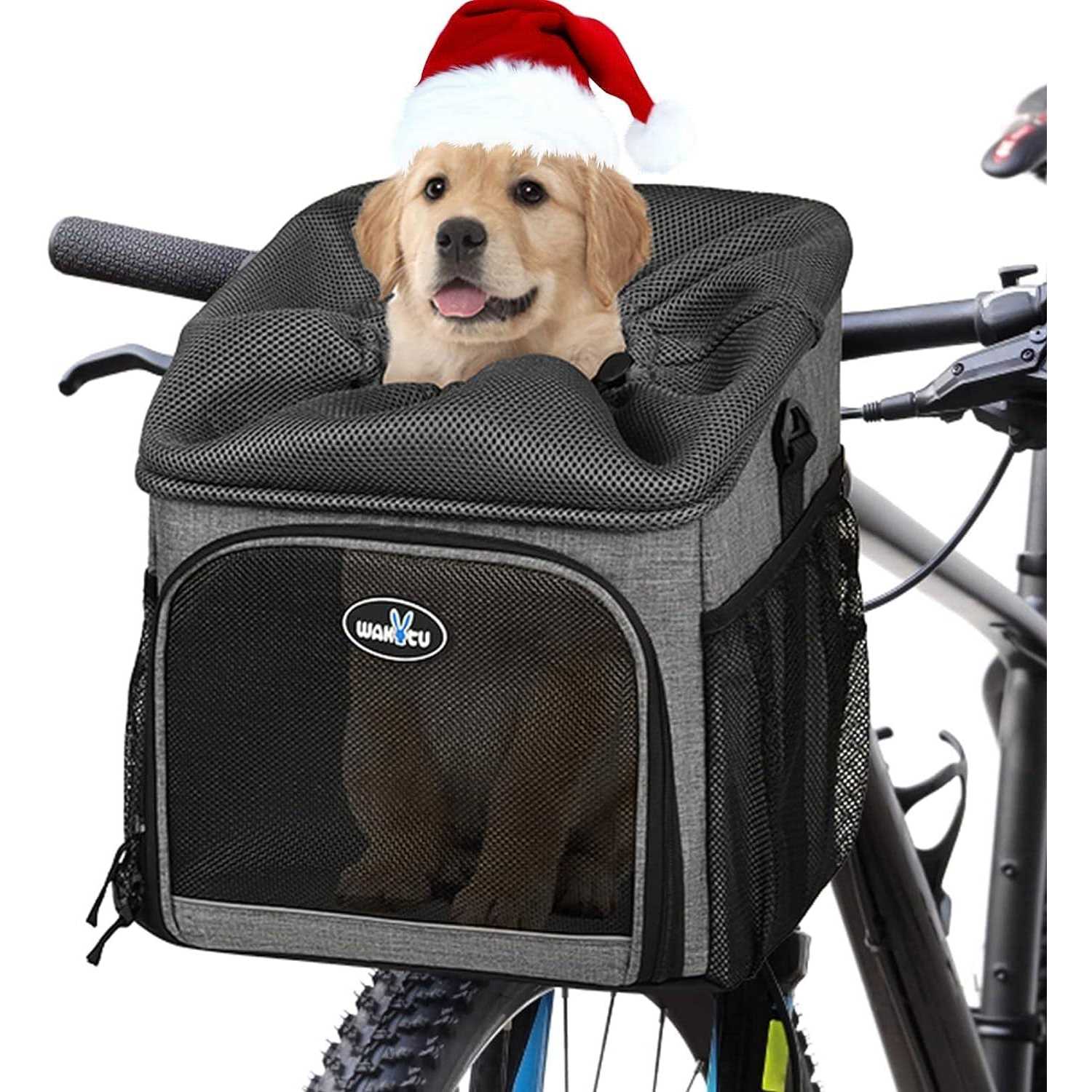 Wakytu Dog Bike Basket Carrier Pet Bicycle Front Carrier Backpack for Bike Riding Foldable Removable - Healthber