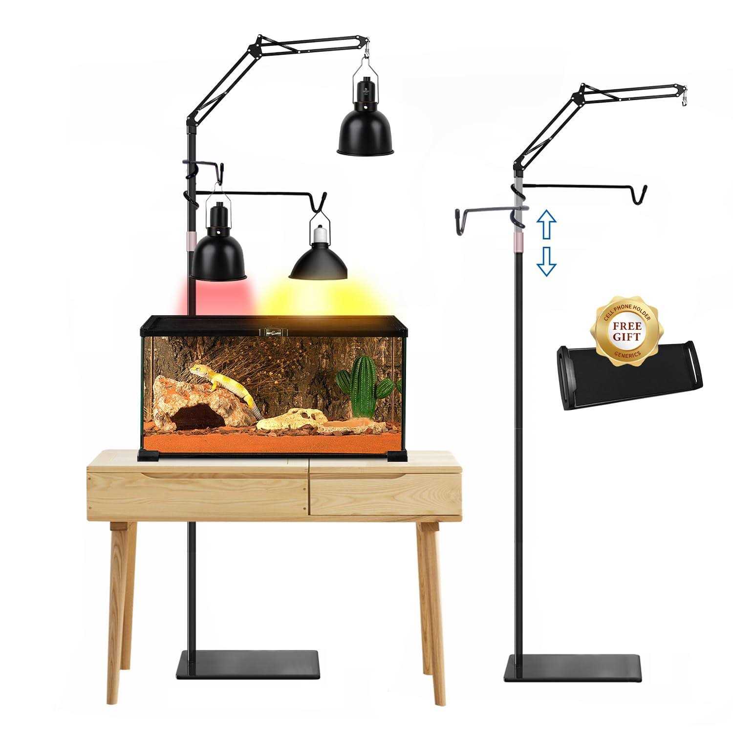 87 Reptile Dual Lamp Stand with Two 16 Hooks Hang 10.5 Lbs Very Stable - Healthber
