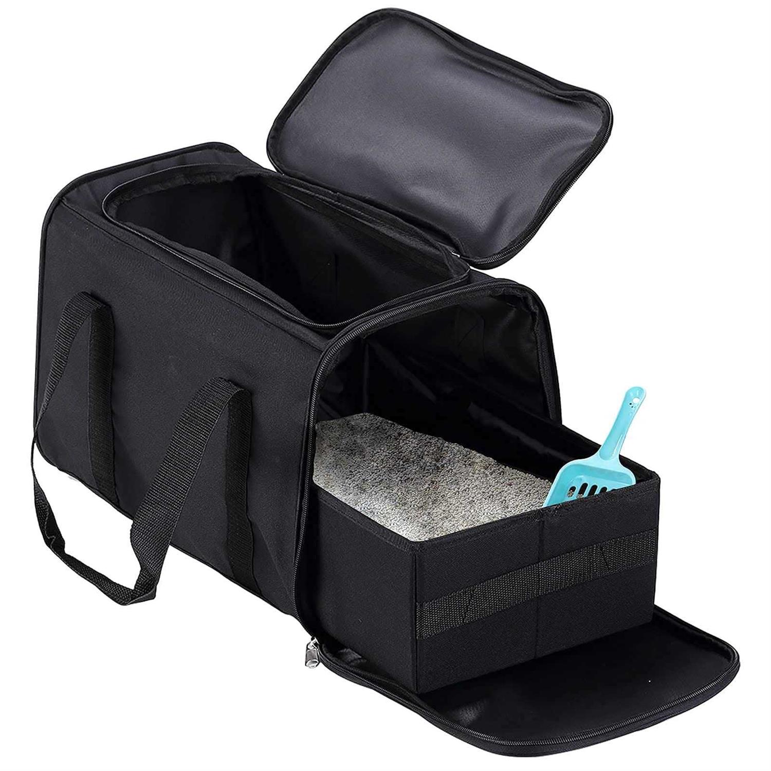 Petleader Portable Cat Litter Box Black,2In 1 Travel Litter Box,Cat Litter Box for Travel,Foldable Cat Travel Litter Box Light Weight - Healthber