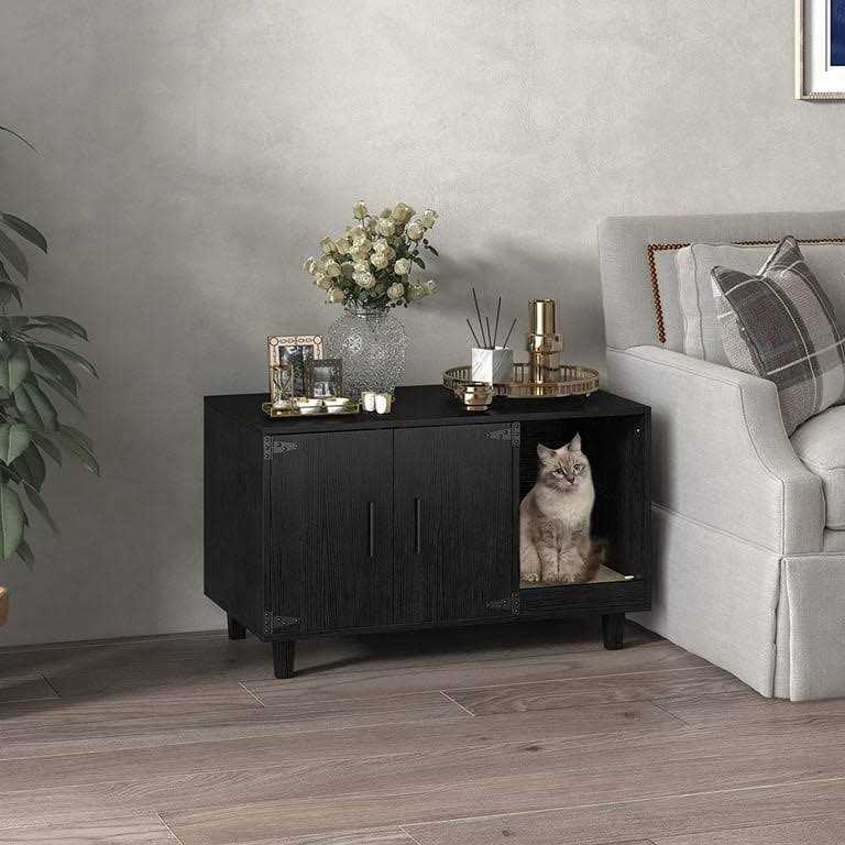 GDLF Modern Wood Pet Crate Cat Washroom Hidden Litter Box Enclosure Furniture House as Table Nightstand with Scratch Pad,Stackable - Healthber