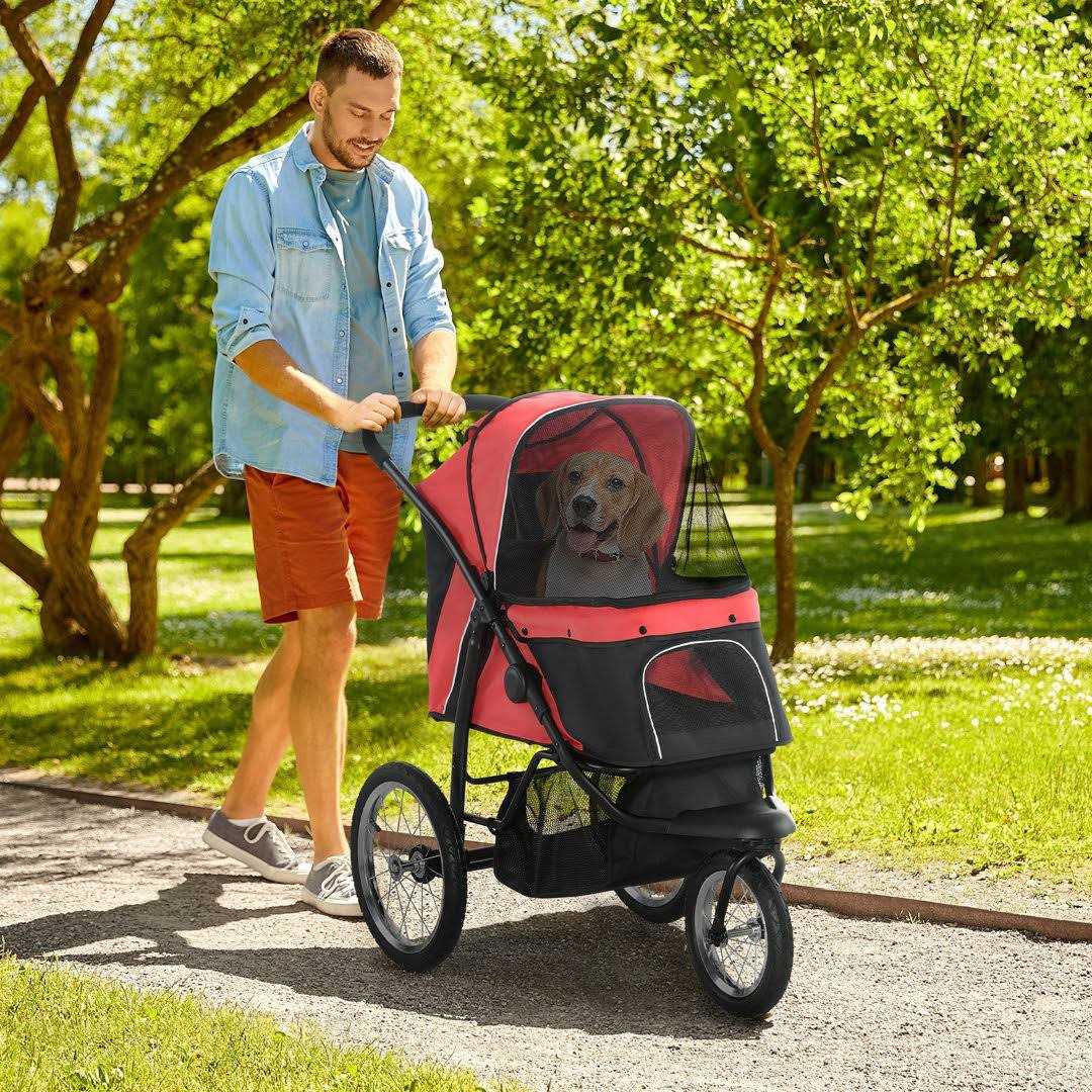 PawHut Pet Stroller for Small Dogs and Medium Dogs Foldable Cat Pram - Healthber