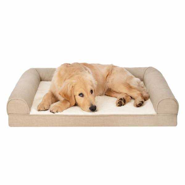 FurHaven Pet Products Plush & Performance Linen Orthopedic Sofa Pet Bed for Dogs & Cats - Healthber