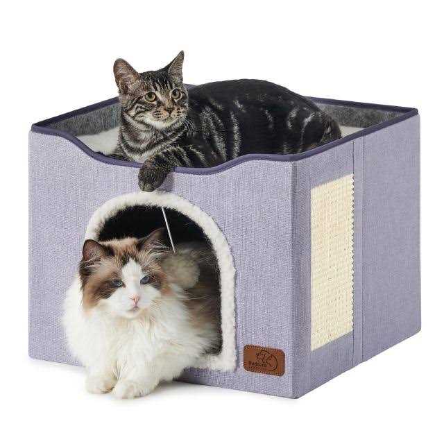 Bedsure Cat Beds for Indoor Cats Large Cat Cave for Pet Cat House with Fluffy Ball Hanging and Scratch Pad - Healthber