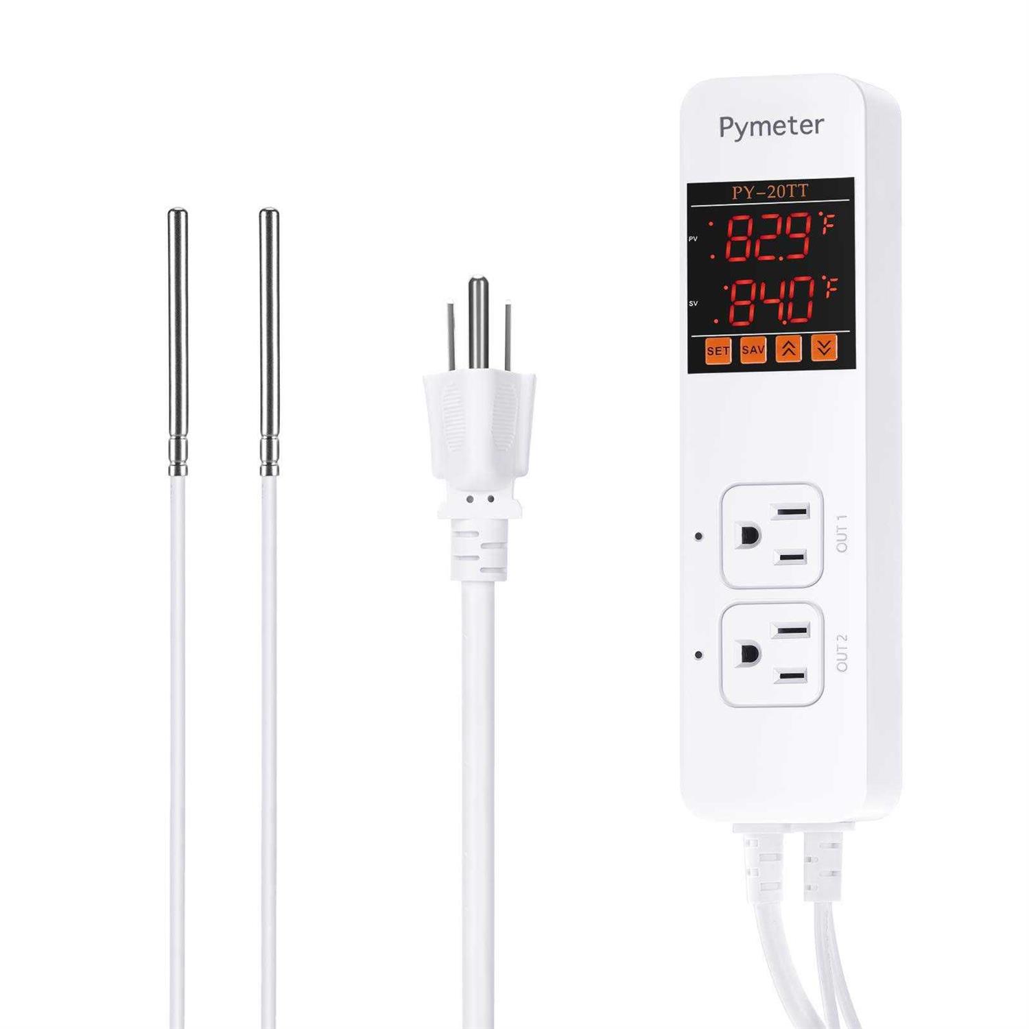 Pymeter Digital Temperature Controller Dual Probe Reptile Thermostat Controlled Outlet for Terrarium Heat Mat Heating Pad - Healthber