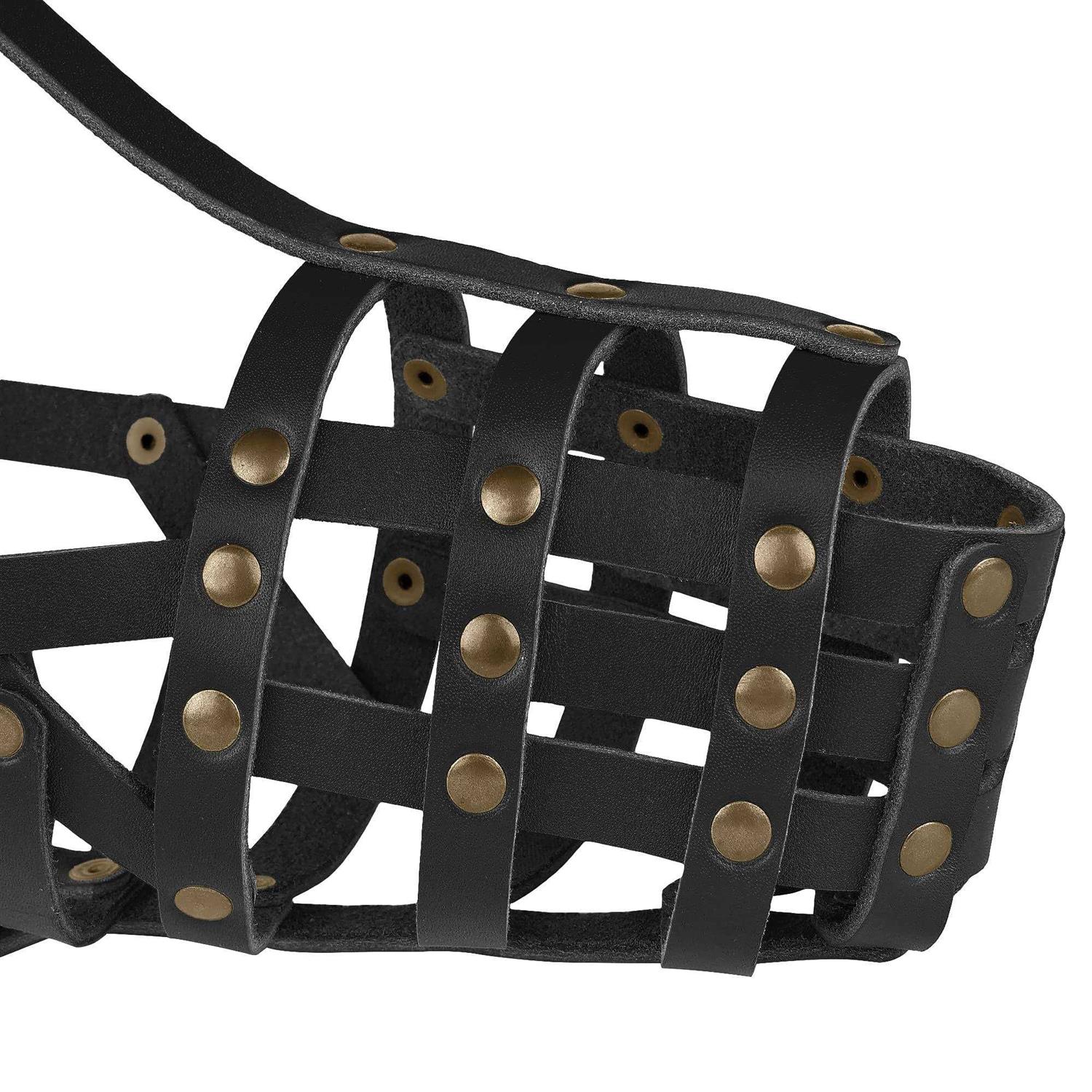 MUROM Leather Dog Muzzle German Shepherd Adjustable Breathable Doberman Dalmatian Setter Basket Medium Large Breeds Black Brown Red Gr - Healthber