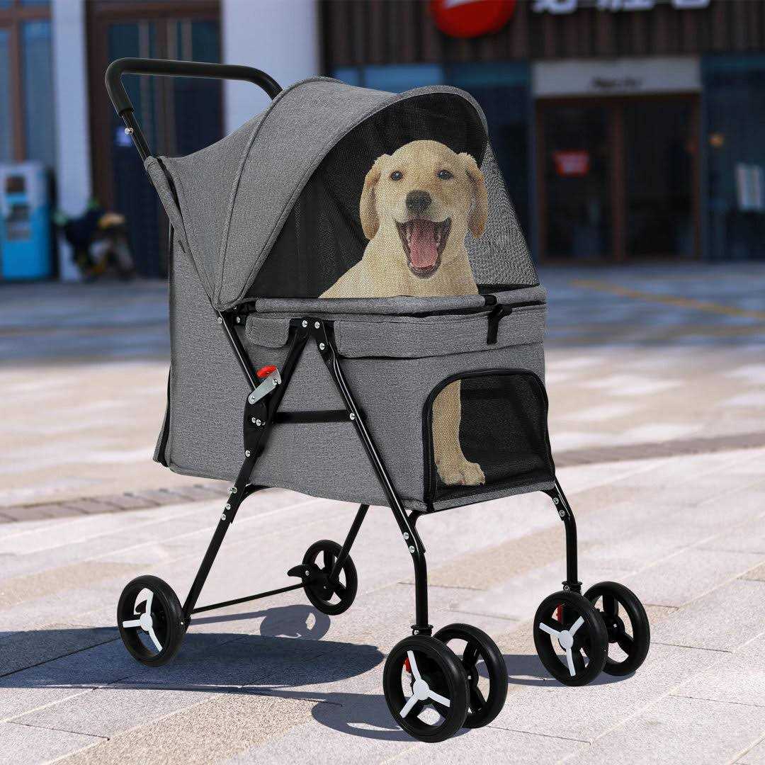 BestPet Pet Stroller Dog Cat Stroller Mesh Foldable Puppy Stroller for Travelling Shopping - Healthber
