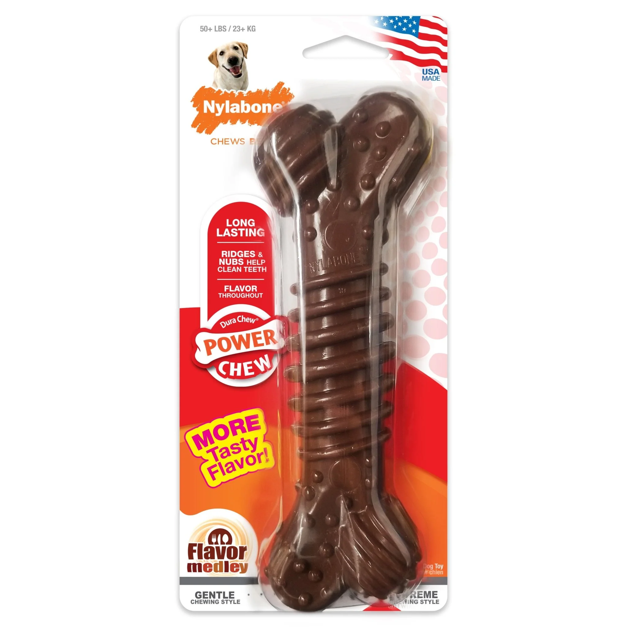 Power Chew Textured Dog Bone Chew Toy, Flavor Medley, X-Large/Souper, 50+ lbs. - Healthber
