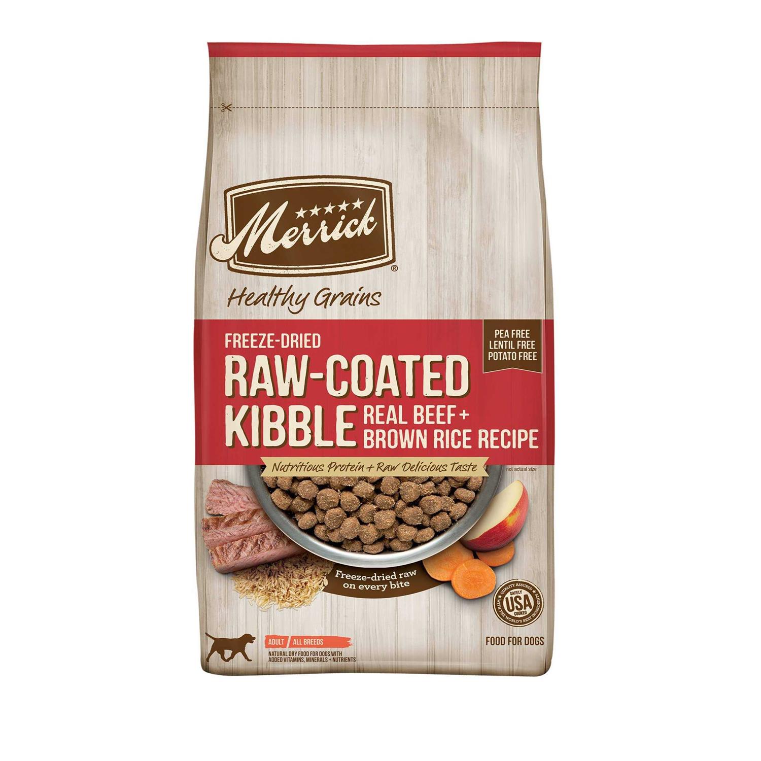 Merrick Healthy Grains Freeze Dried Raw Coated Kibble Dry Dog Food Real and Brown Rice Recipe - Healthber