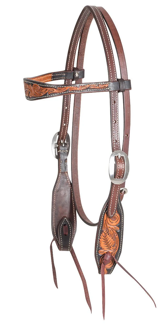 Martin Saddlery Dyed Edge Browband Headstall with Floral Tooling - Healthber