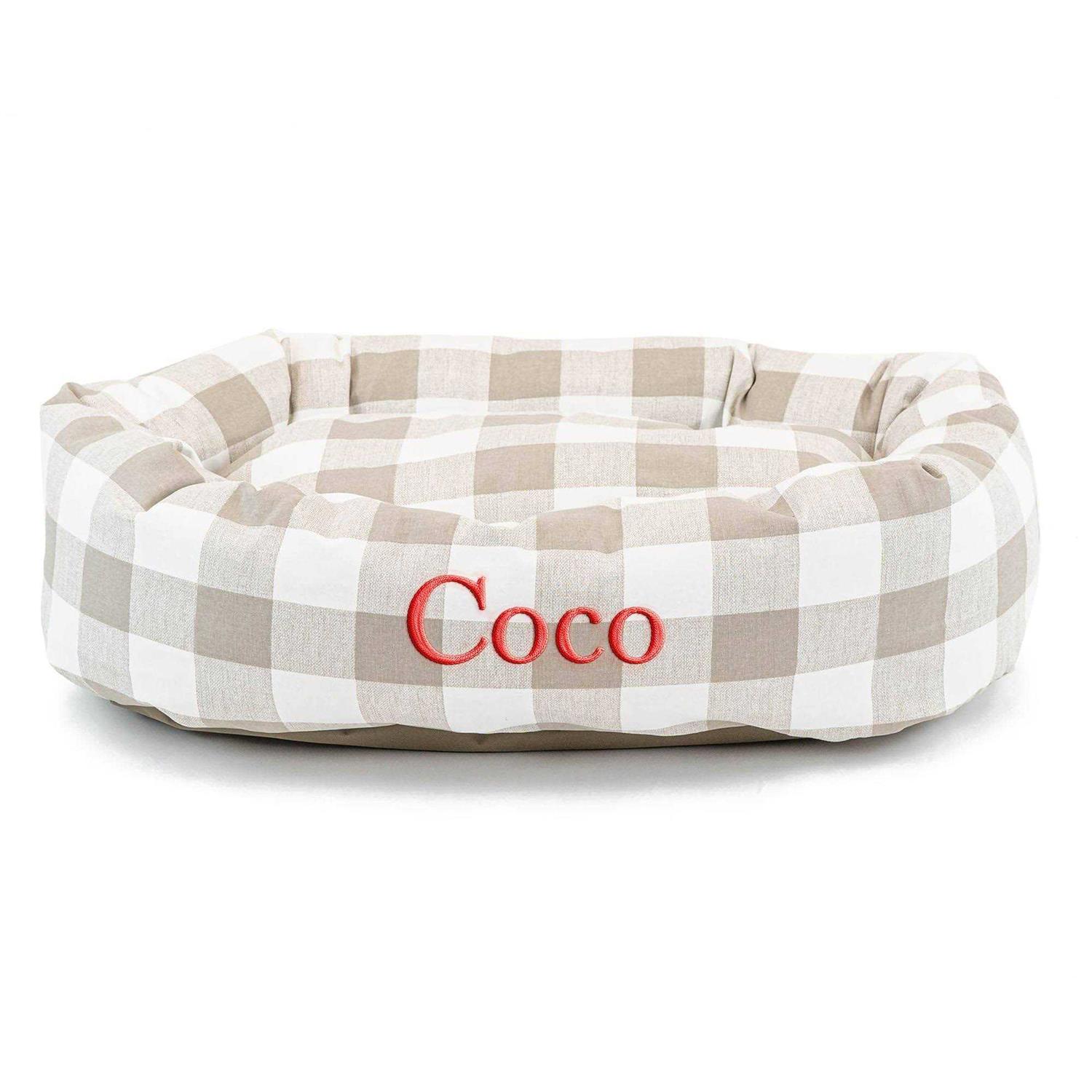 Majestic Pet Personalized Checkered Bagel Cat and Dog Bed - Healthber