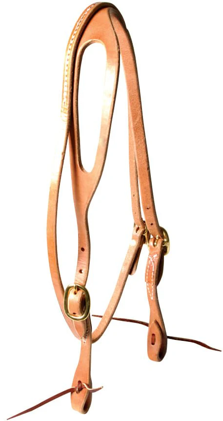 Berlin Leather Hermann Oak Shaped Ear Headstall with Throat Latch - Healthber