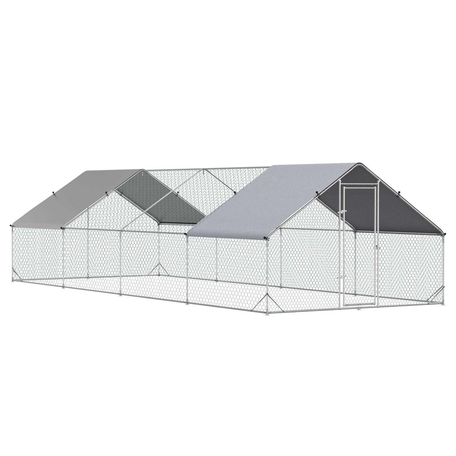 PawHut Large Metal Chicken Coop, Walk-in Poultry Cage Hen Playpen House with Cover and Lockable Door for Outdoor - Healthber