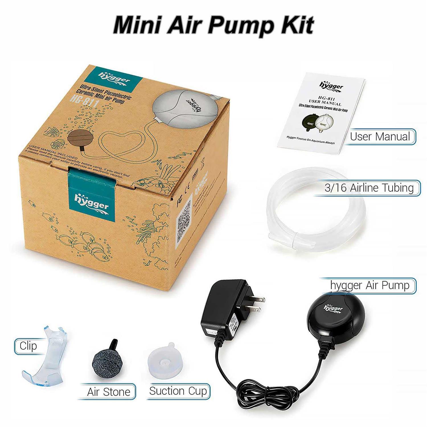 Hygger Quiet Mini Air Pump for Aquarium 1.5 Watt Oxygen Fish Air Pump for 1-15 Gallon Fish Tank with Accessories Black - Healthber