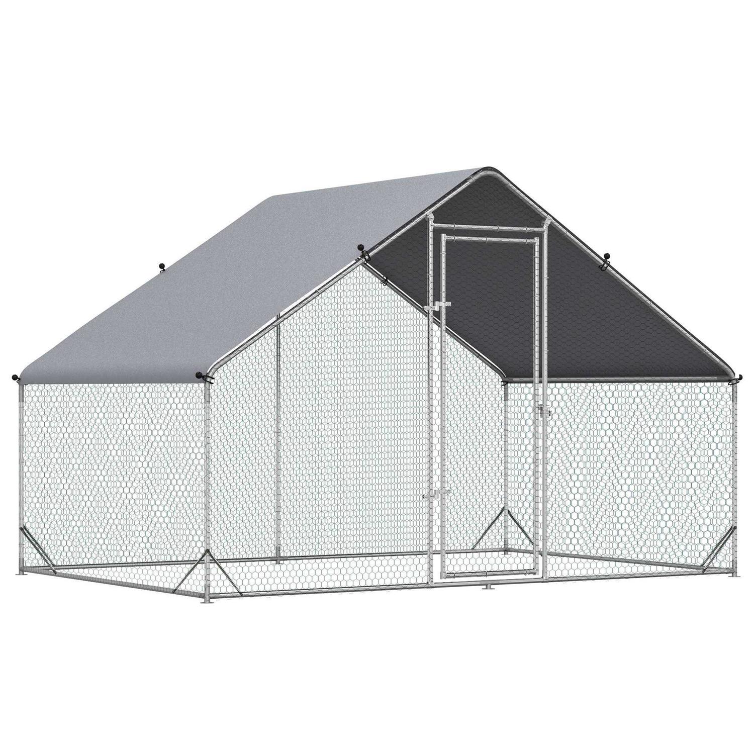 PawHut Large Metal Chicken Coop, Walk-in Poultry Cage Hen Playpen House with Cover and Lockable Door for Outdoor - Healthber