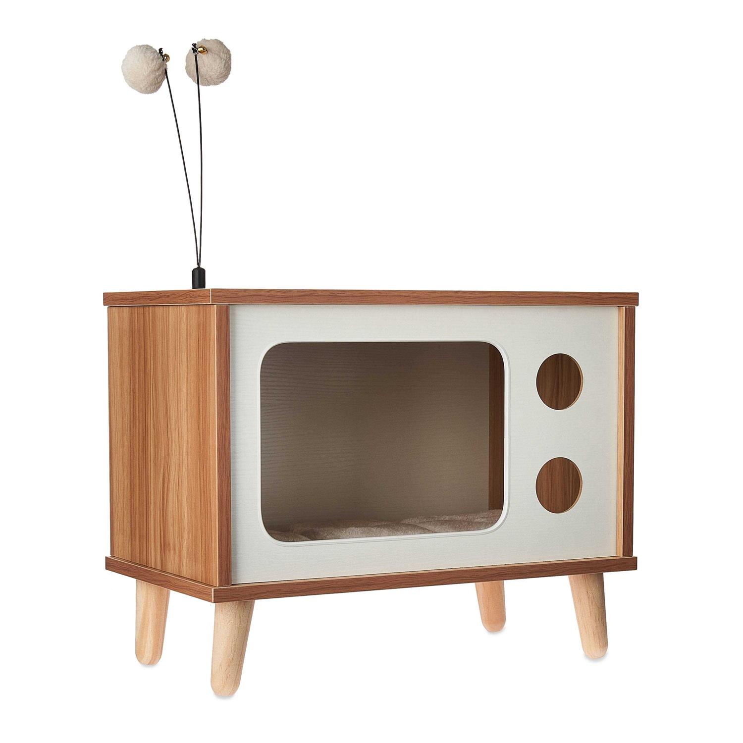 Vibrant Life Purr-View Retro TV Cat Condo with Jute Scratching Pad & Washable Mat - Healthber