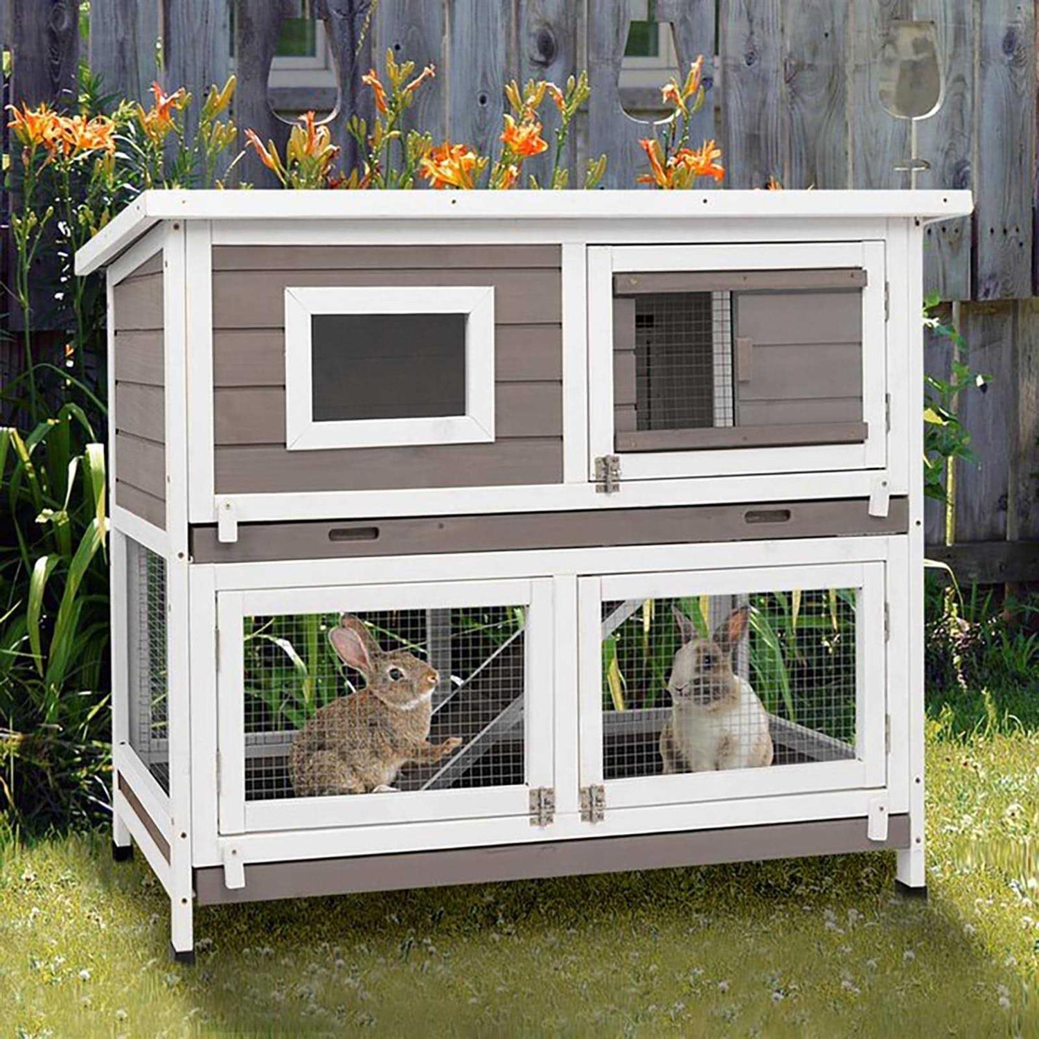 PetsCosset Rabbit Hutch Rabbit Cages Indoor Rabbit Hutch Outdoor Bunny Cage Rabbit Cage On Wheels Two Story Weatherproof Guinea Pig Cage for Small - Healthber