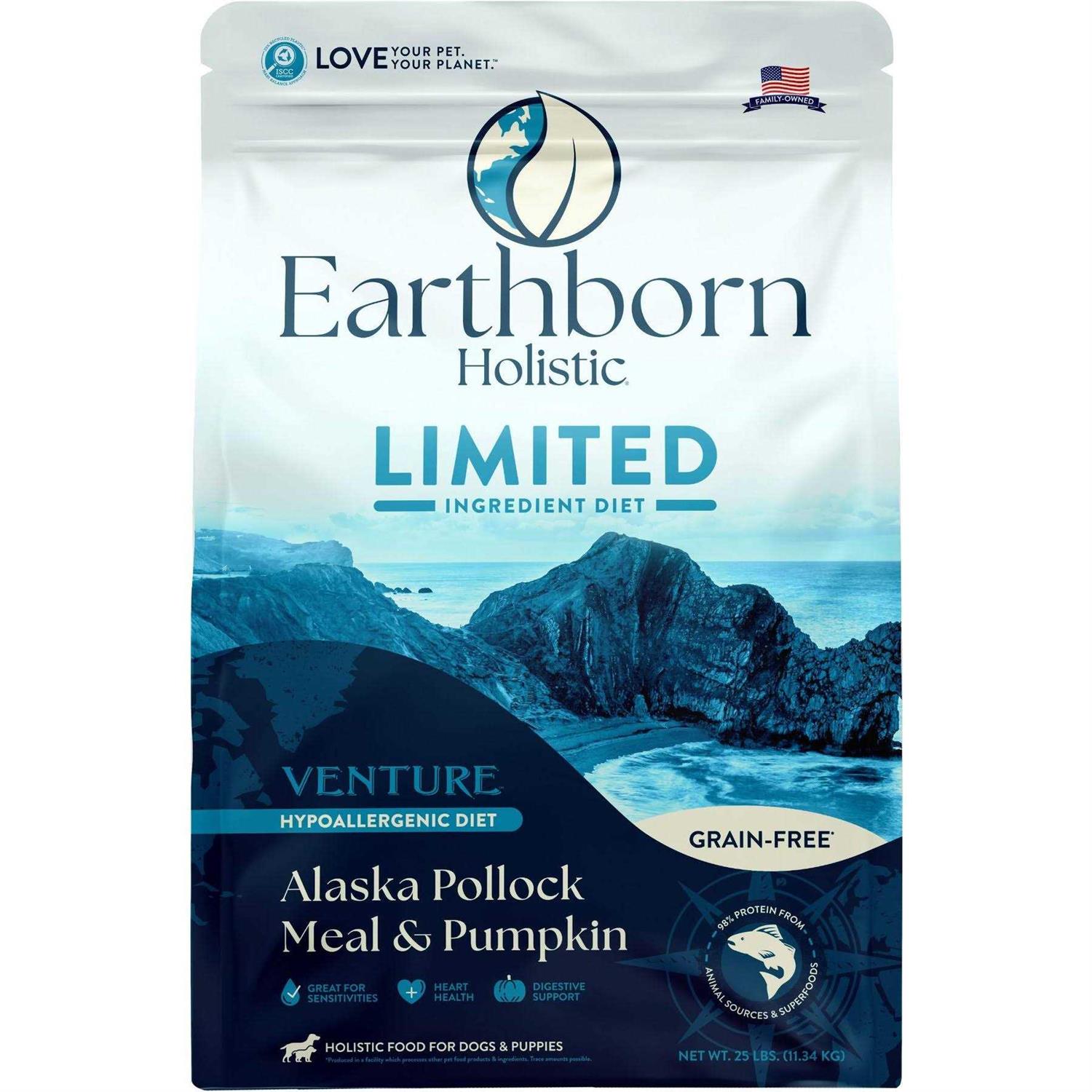 Earthborn Holistic Venture Limited Ingredient Alaska Pollock Meal & Pumpkin Grain-Free Dry Dog Food - Healthber