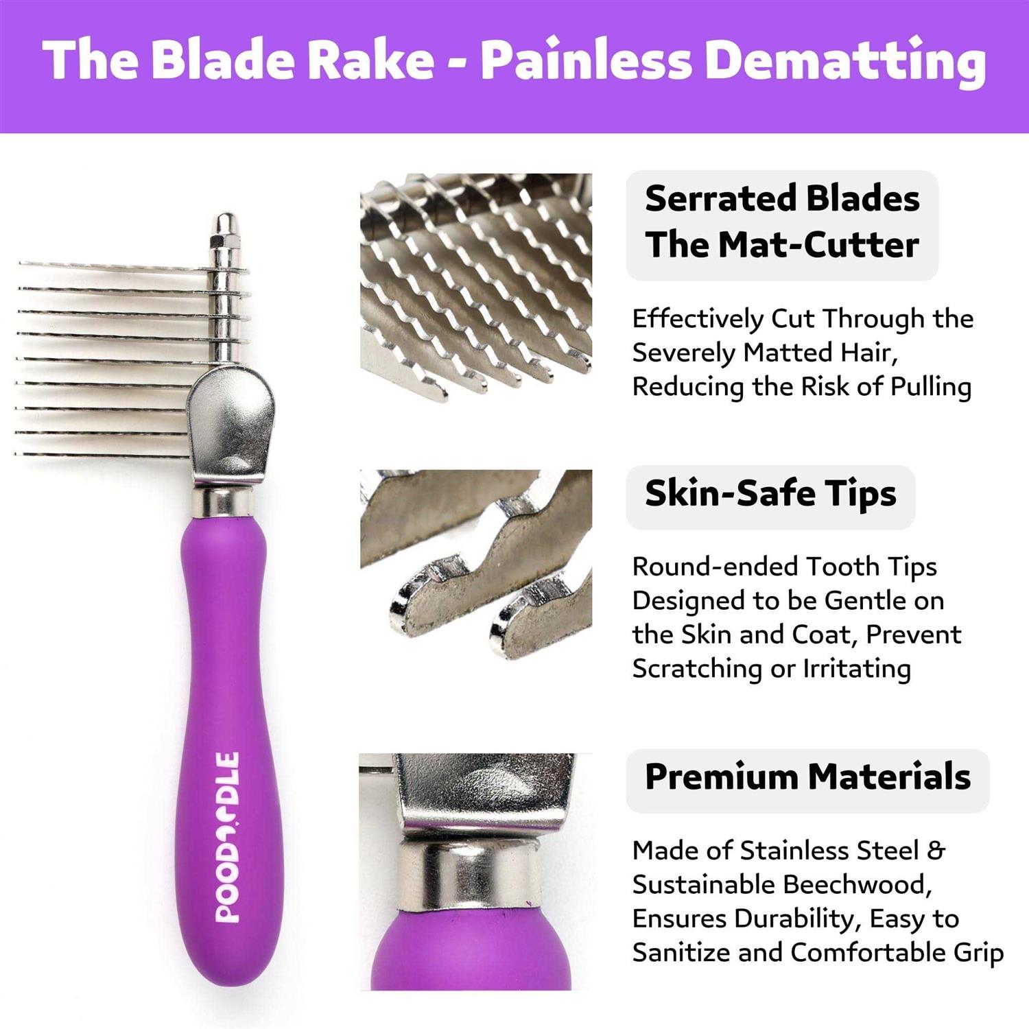 Poodoodle Pain-Free Dematting Comb Kit for Dogs & Cats Dematting Rake & Detangling Dual-Side Comb Set - Healthber