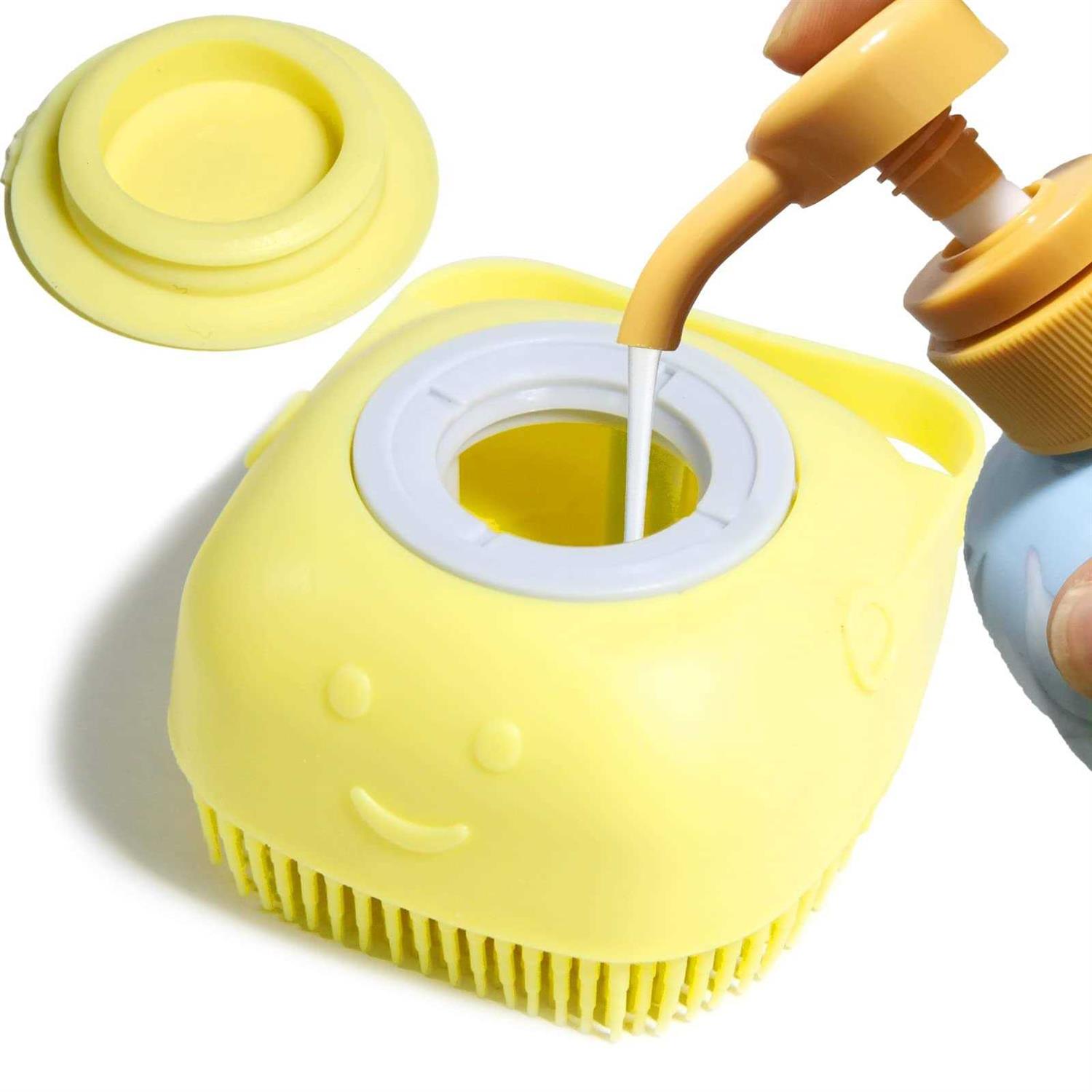 Woleigiao Dog Bath Brush, Pet Massage Brush Shampoo Dispenser, Soft Silicone Brush Rubber Bristle for Dogs and Cats Shower Grooming - Healthber