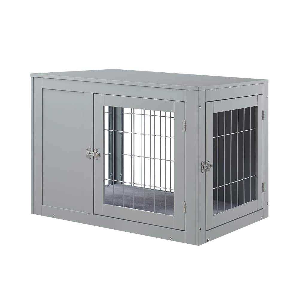 Unipaws Dog Crate End Table with Cushion Wooden Wire Pet Kennels with Double Doors - Healthber