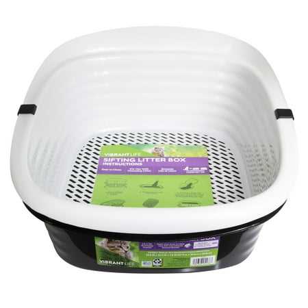Vibrant Life Sifting Cat Litter Box, 2 Open Top Plastic Cat Litter Pans and Cat Litter Tray, Large, Black - Healthber