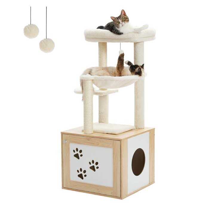 Pawz Road Cat Tree with Litter Box Enclosure Cat Tower with Scratching Posts for All Indoor Cats - Healthber