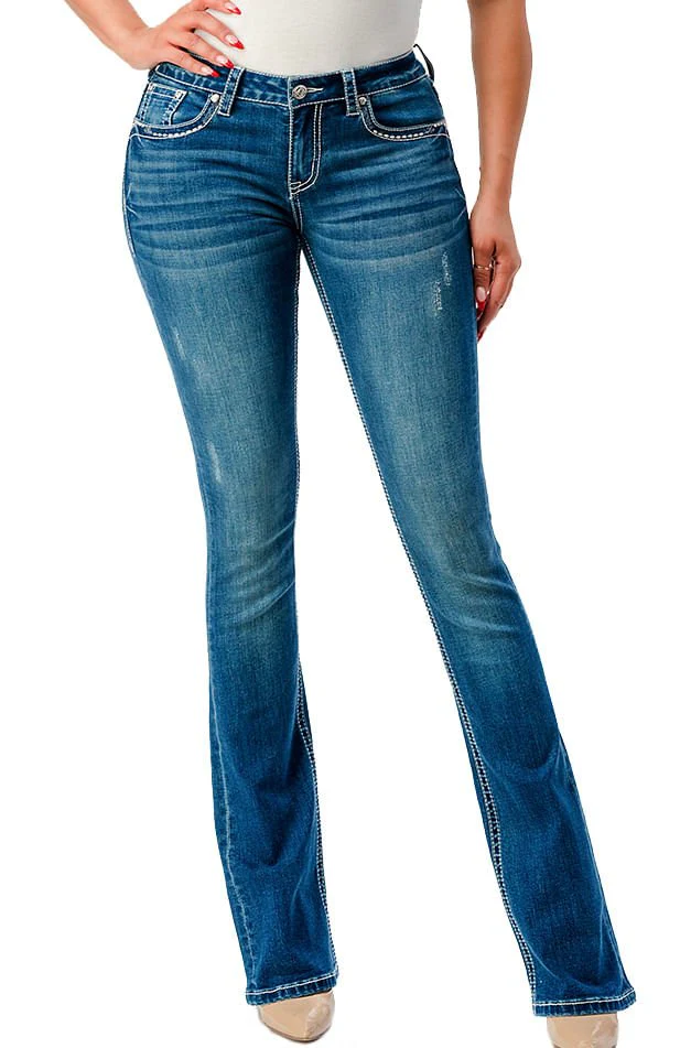 Grace in LA Wing Embroidered Mid Rise Bootcut Jeans - Healthber