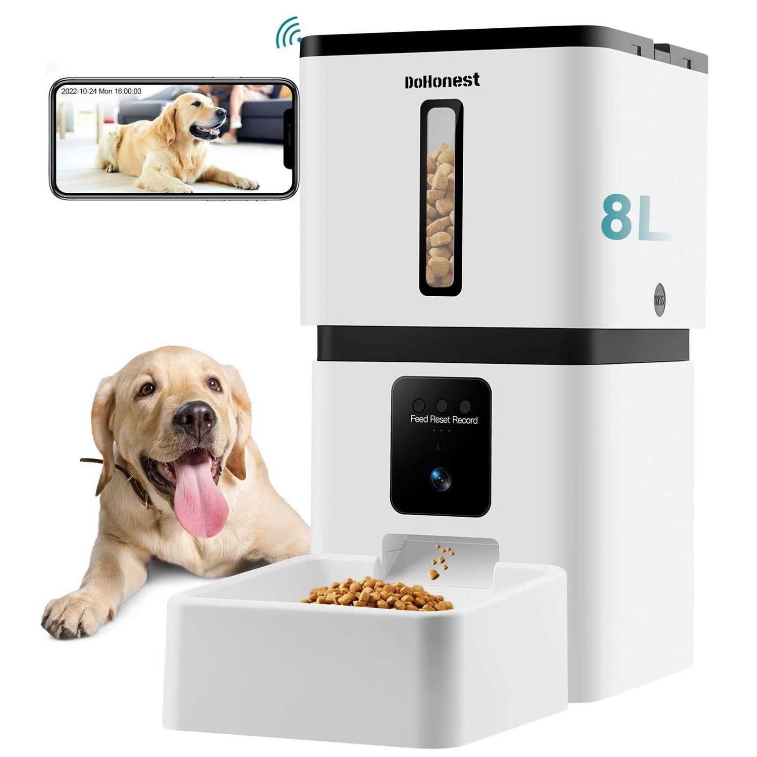 DoHonest Automatic Dog Feeder with Camera 5G WiFi Easy Setup 8L Motion Detection Smart Cat Food Dispenser 1080P HD Video Recording 2-Way Audio - Healthber