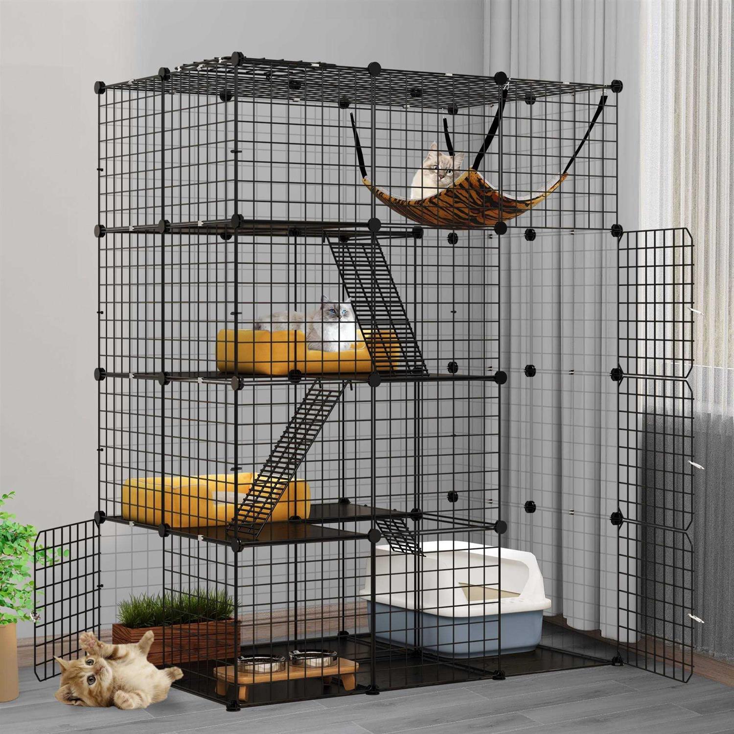 Dextrus 4-Tier Cat Cage Cat Hammock Large Metal Wire Cat Kennel DIY Cat Playpen Perfect - Healthber