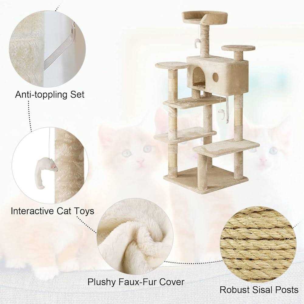 Bestpet 54in Cat Tree Tower with Cat Scratching Posts Stand House Cat Condo with Funny Toys - Healthber