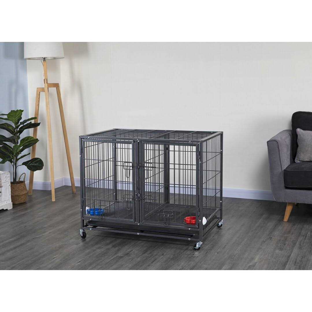 Go Pet Club 44 in. Heavy Duty Stackable Cat & Dog Crate with Divider & Water Bowls - Healthber