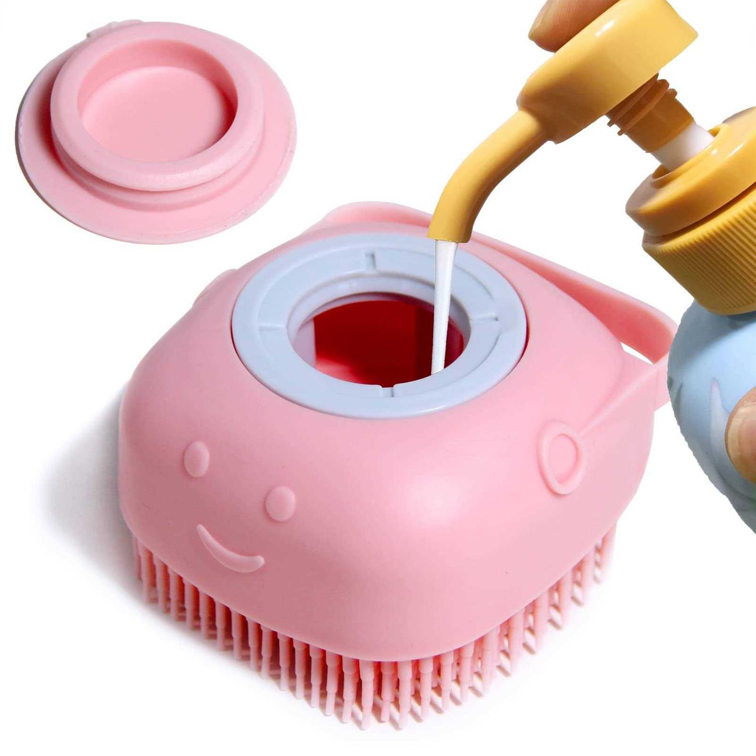 Woleigiao Dog Bath Brush, Pet Massage Brush Shampoo Dispenser, Soft Silicone Brush Rubber Bristle for Dogs and Cats Shower Grooming - Healthber