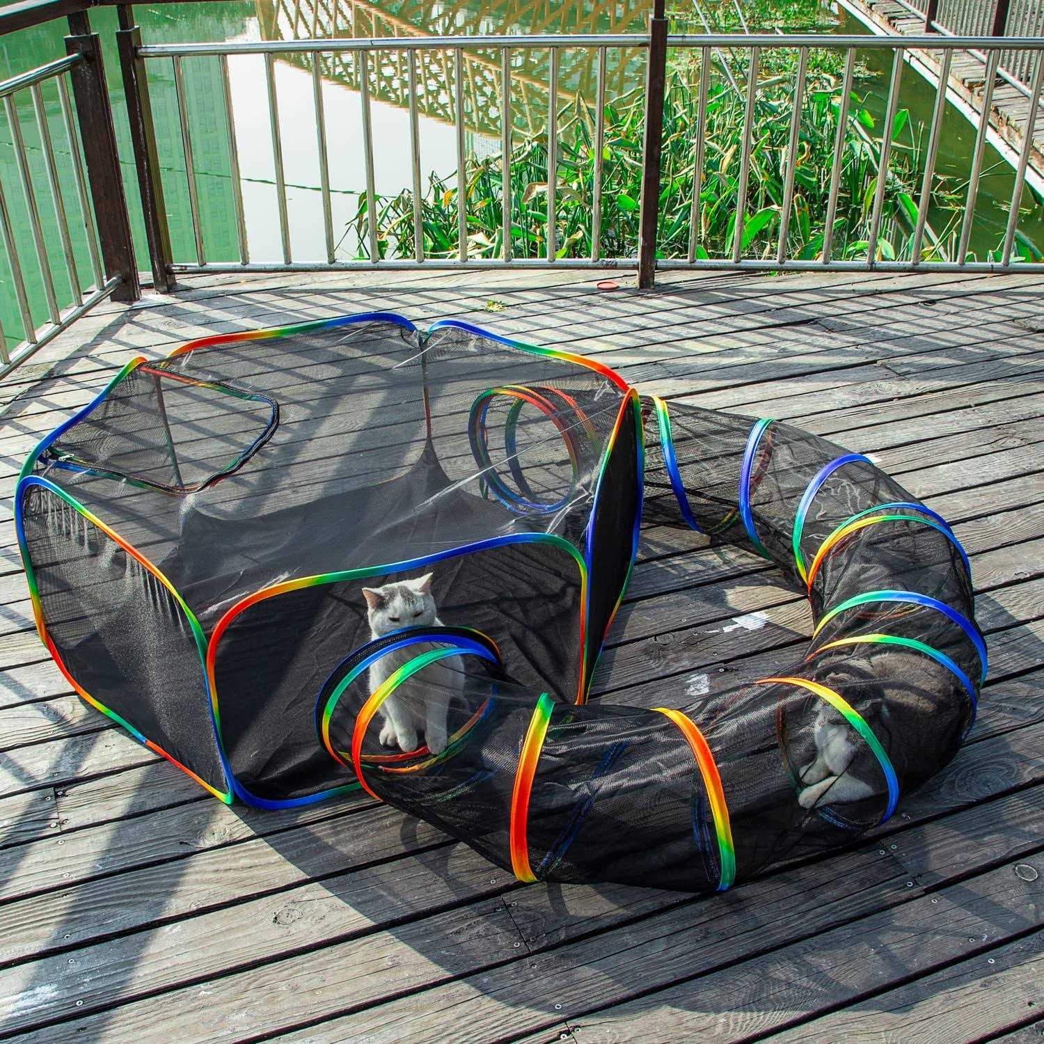 LUCKITTY Outdoor Rainbow Cat Enclosures Playground,Outside House for Indoor Cats Include Portable Cat Tent - Healthber