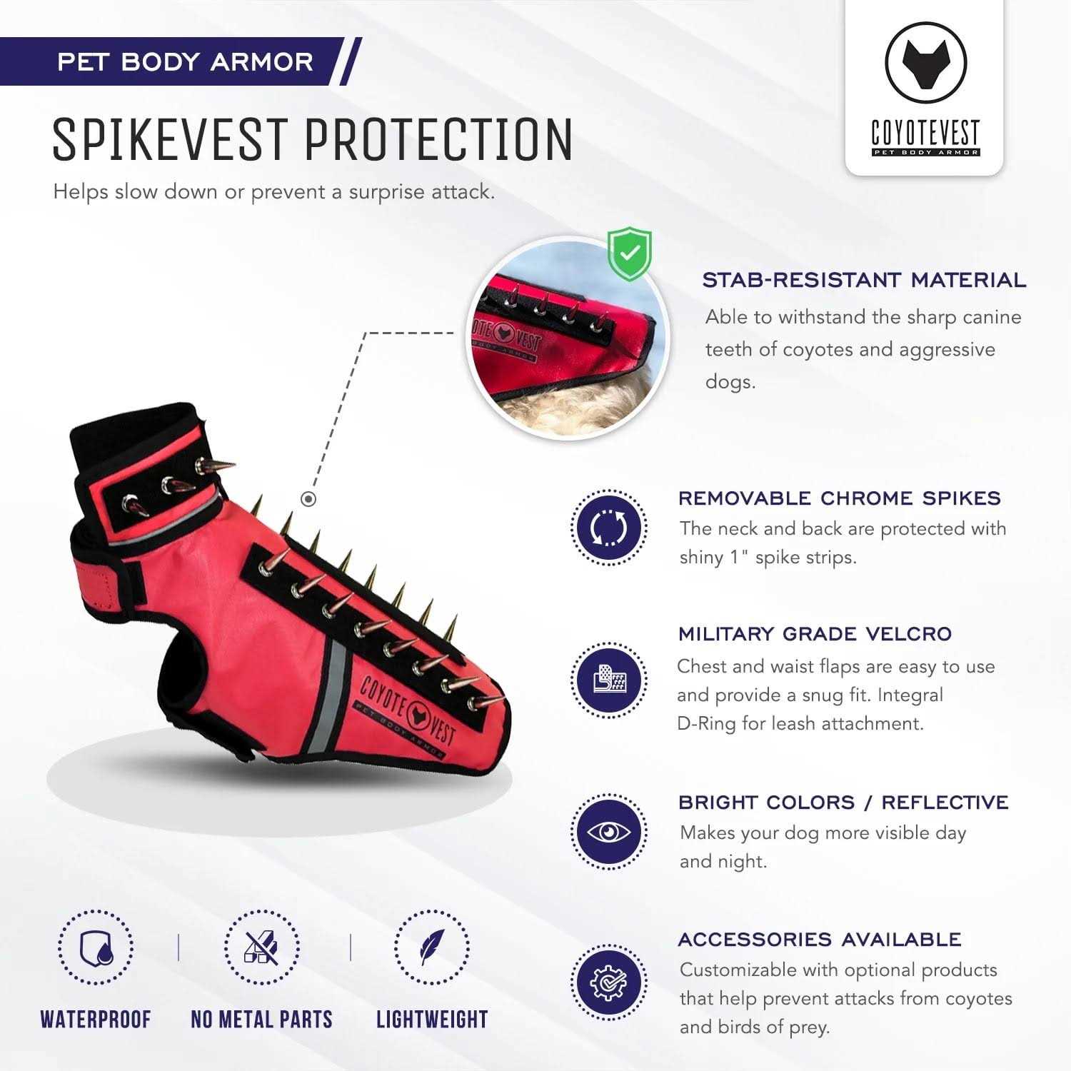 CoyoteVest SpikeVest Dog Harness Vest Reflective Dog Accessories with Spikes to Shield Your Pet from Raptor and Animal Attacks - Healthber