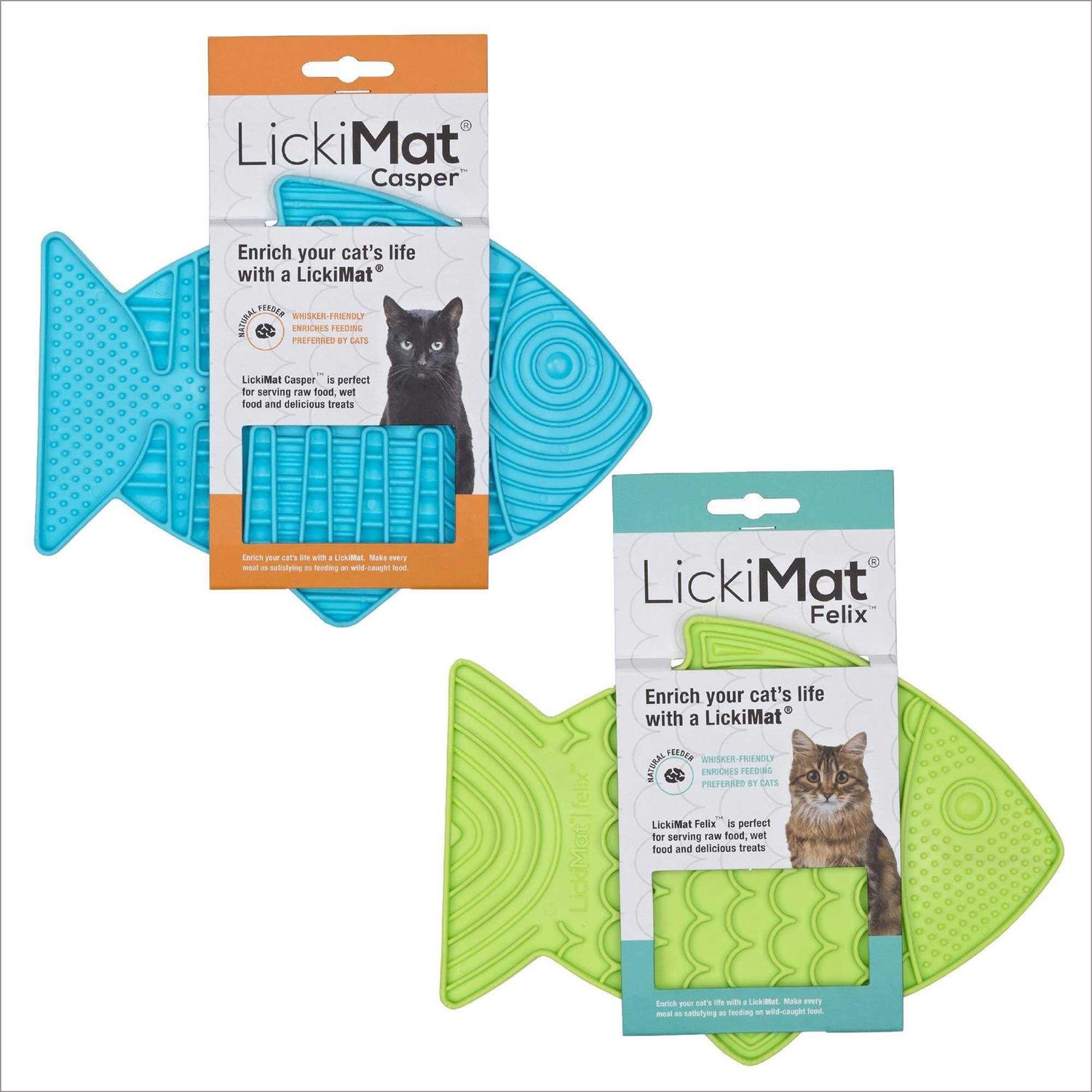 Lickimat Casper & Felix, Fish-Shaped Cat Slow Feeders Lick Mat, Boredom Anxiety Reducer - Healthber