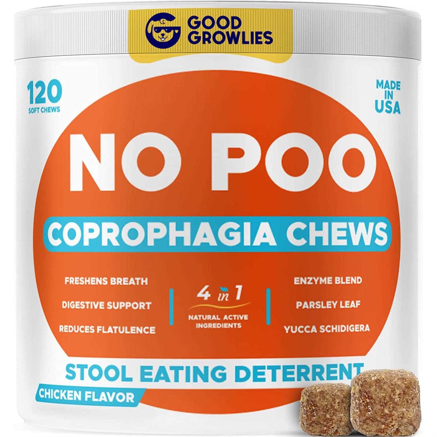 GoodGrowlies Chew No Poo Coprophagia Natural Stool Eating Deterrent & Breath Aid Chew Supplement for Dogs - Healthber