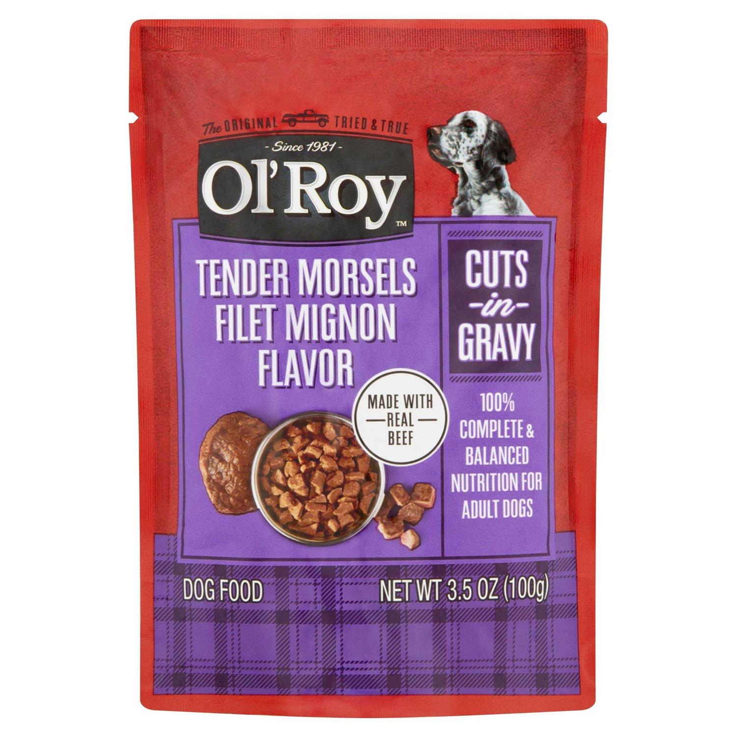 Ol Roy Cuts in Gravy Tender Morsels Filet Mignon Flavor Wet Dog Food Pouch - Healthber