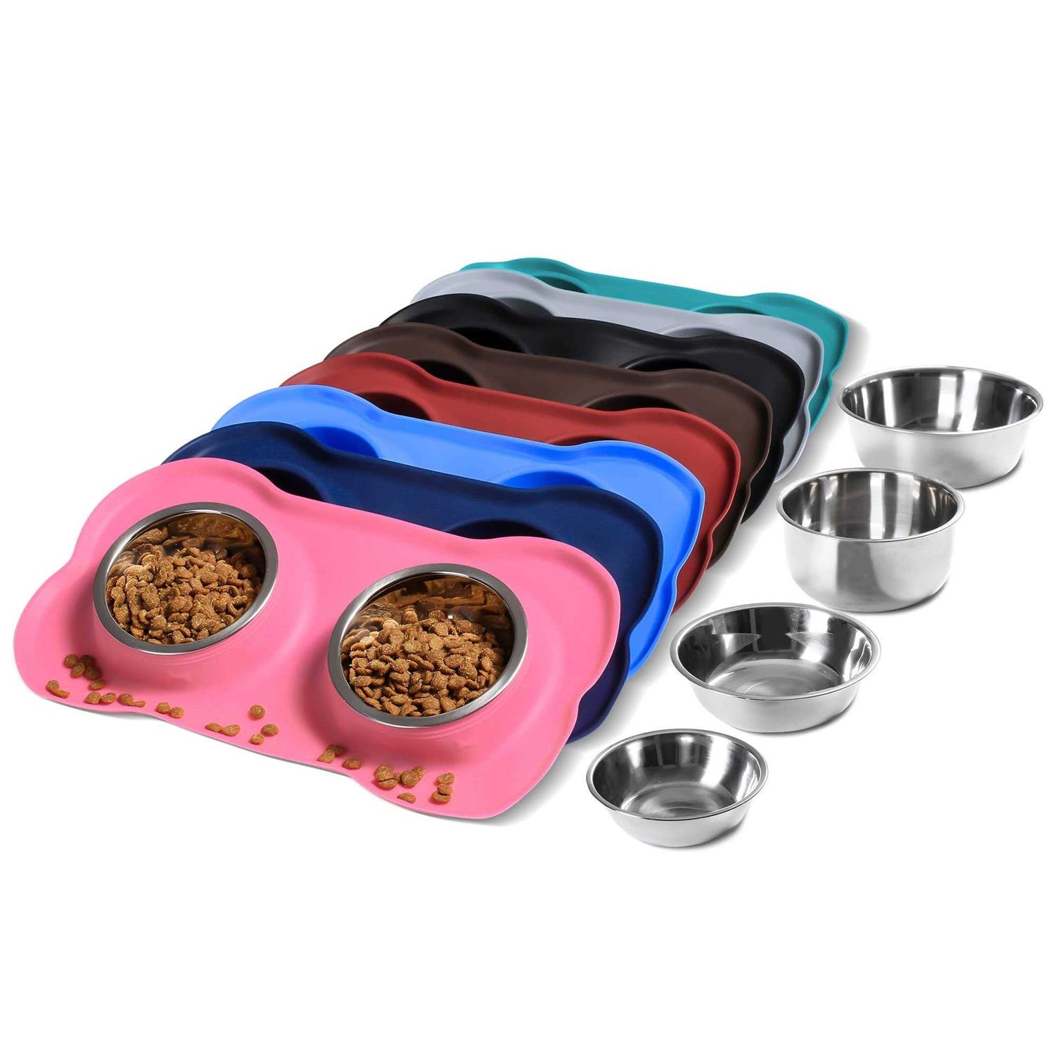 Hubulk Pet Dog Bowls 2 Stainless Steel Dog Bowl with No Spill Non-Skid Silicone Mat + Pet Food Scoop Water and Food Feeder Bowls for Feeding - Healthber