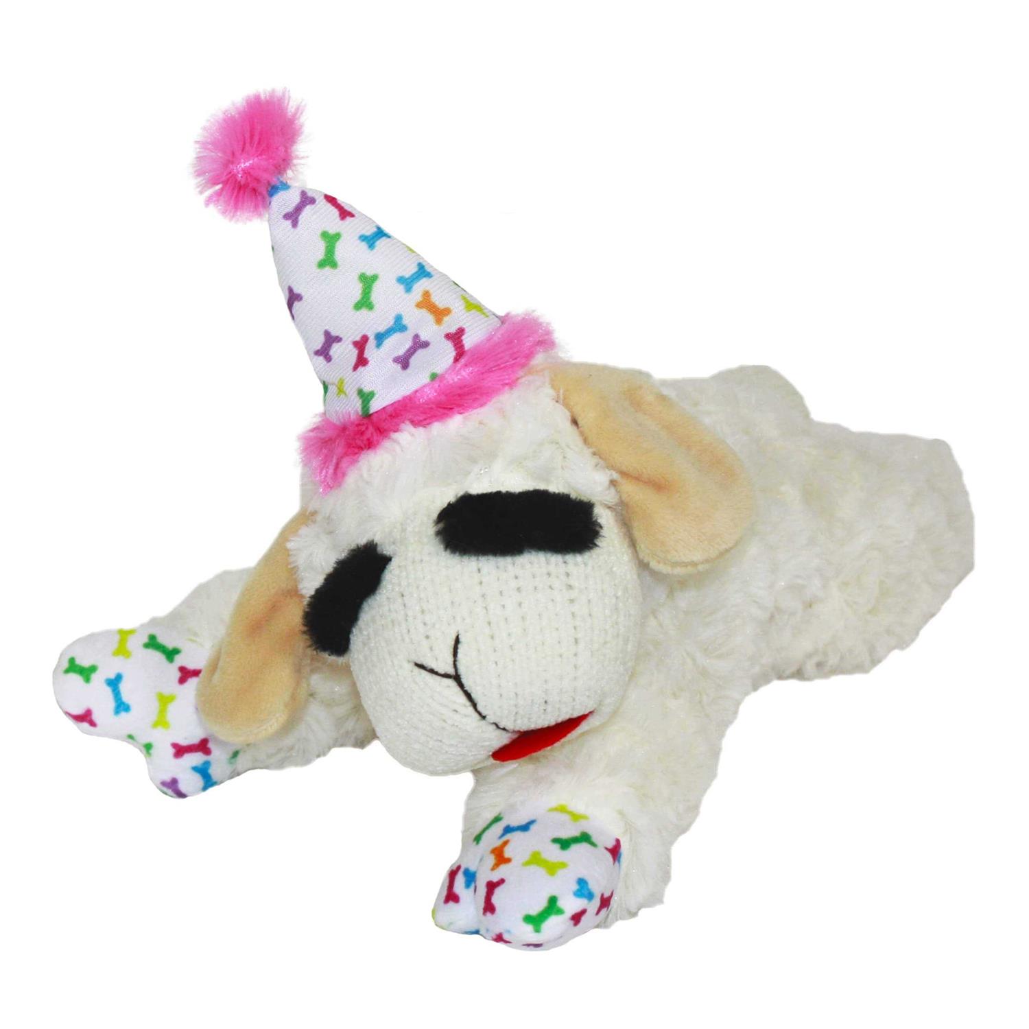 Multipet Lamb Chop Dog Toy with Birthday Hat - Healthber